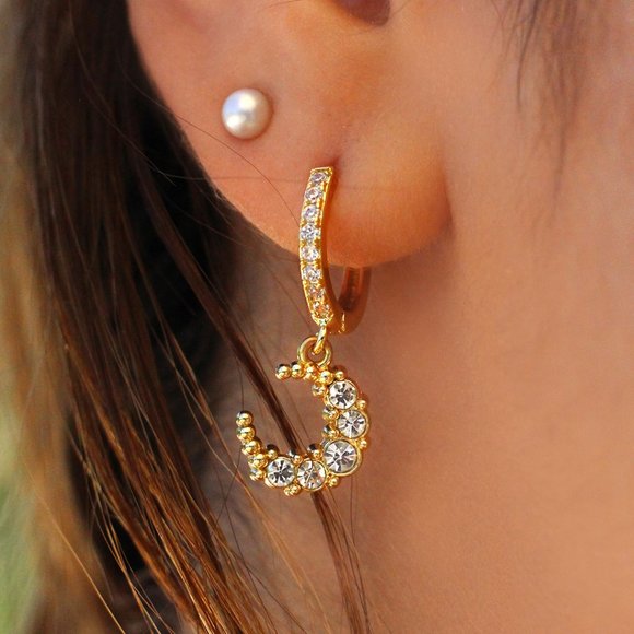 Elegant Moon Cubic Zirconia Cuff Earrings - Picture 1 of 1